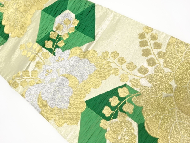 JAPANESE KIMONO / ANTIQUE FUKURO OBI / WOVEN PAULOWNIA & BALLOON FLOWER